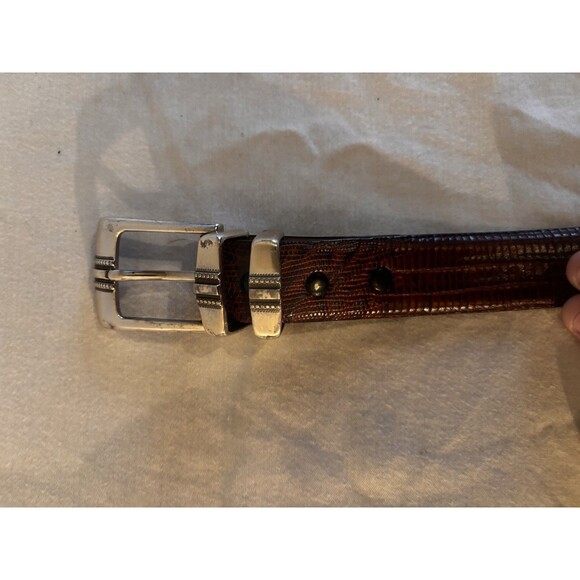 Genuine italian Calfskin Belt Men\'s  Size 52 Brown Silver Buckle main image 4